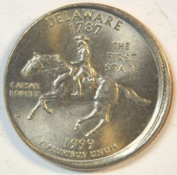 Scarce First-Year 1999 Delaware Quarter off-center Error. Gem BU