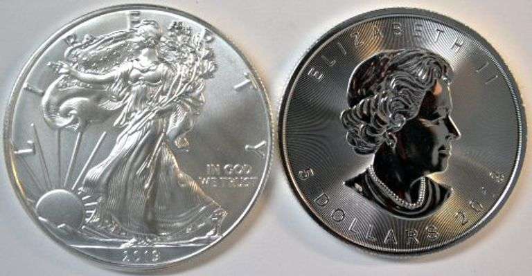 Superb Gem BU $1 American Silver Eagle & $5 Canadian Maple Leaf from 2019