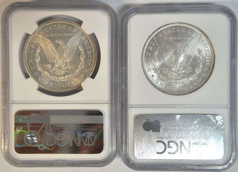 Super nice pair of NGC MS64 graded Morgan Silver Dollars: 1881-S & 1898