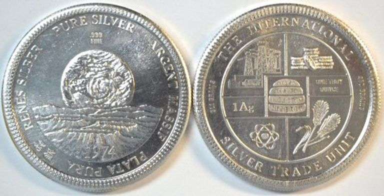 2 Prooflike Pure .999 1 Troy Oz Silver Trade Units. Plata Pura