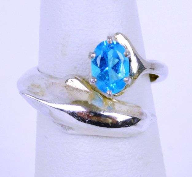 Sterling Bypass Dolphin Ring with Blue Topaz, 5.5