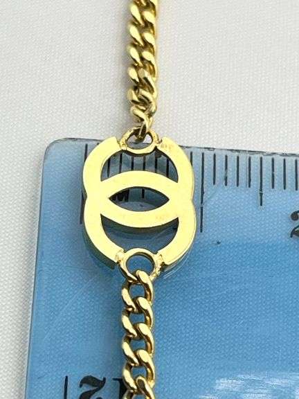 14KT Yellow Gold Link Chain With Six Interlocking CC Logo Stations Necklace