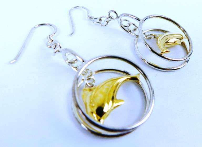 Sterling Dangly Hoops & Dolphins Earrings