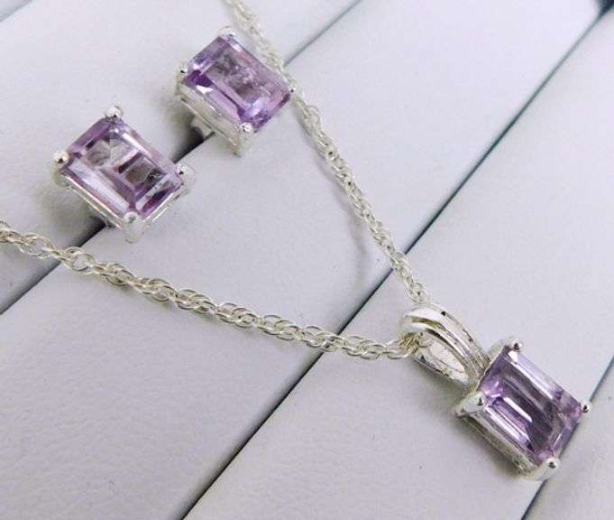 Sterling Amethyst Necklace & Earrings Set