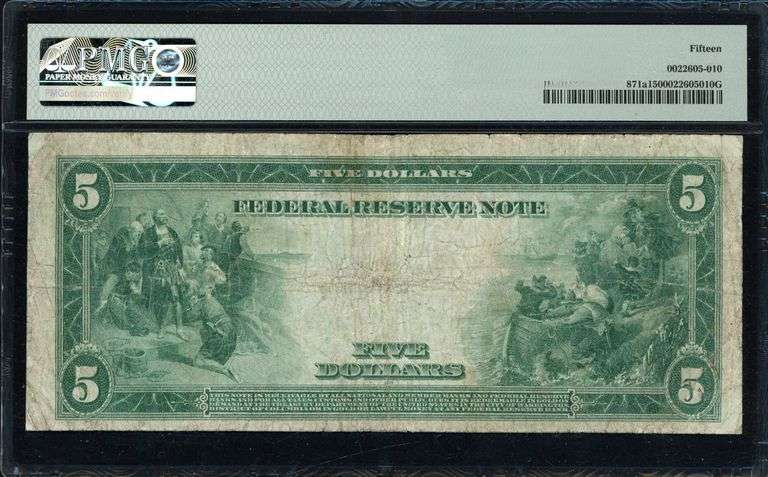 1914 $5 Chicago Federal Reserve Note Fr. 871a White/Mellon PMG Choice Fine 15