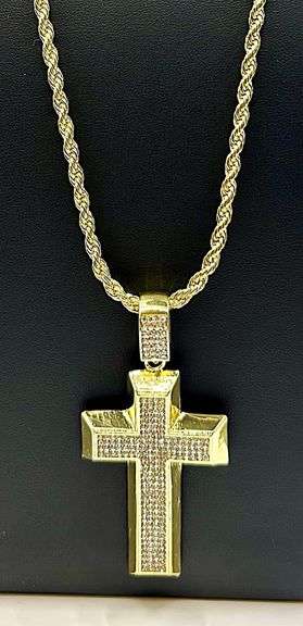 Amazing 14 Kt Yellow Gold Plated Sparkling Cross Pendant Necklacee