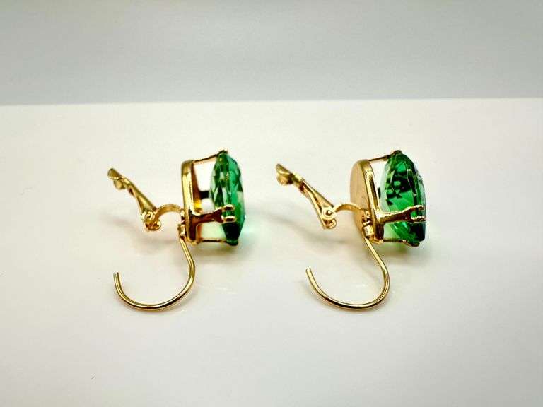 14 Kt. Yellow Gold Plate 16 Ctw Bright Simulated Paraiba Tourmaline Earrings