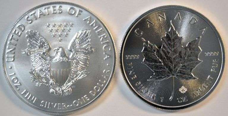 Superb Gem BU $1 American Silver Eagle & $5 Canadian Maple Leaf from 2019