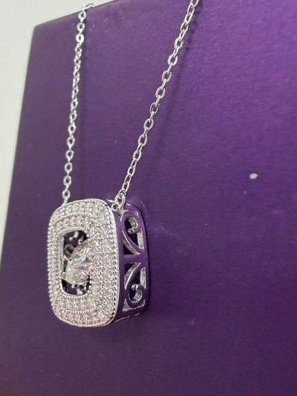 925 Sterling Silver Dancing Moissanite Pendant Necklace – Round Center Moissanite w/ Pave Moissanite