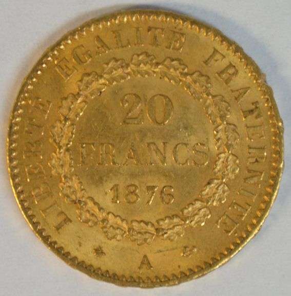 Great Gem BU 1876-A France 20 Francs Gold 'Angel'