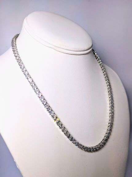Sparkling 14 Kt White Gold Plated 60 Cttw Tennis Necklace