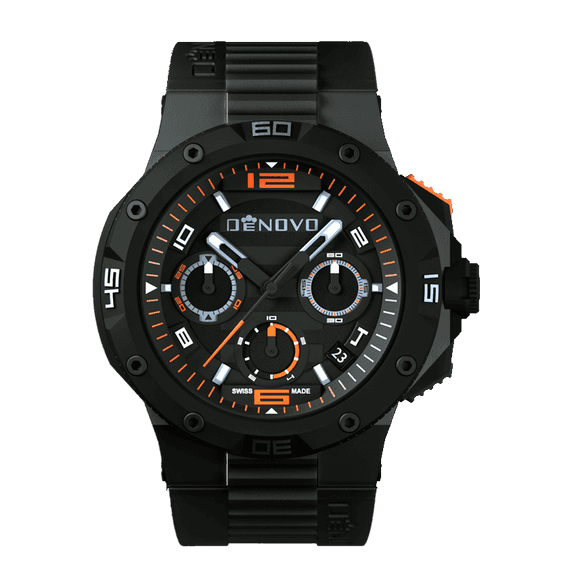 Denovo Swiss Made Men’s Watch, New in Box, Gun Metal PVD Case, 100m Water Resistance, Rubber Strap w