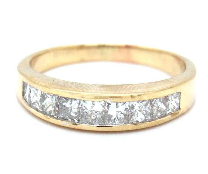 14kt Yellow gold 1ctw princess cut channel set dome band