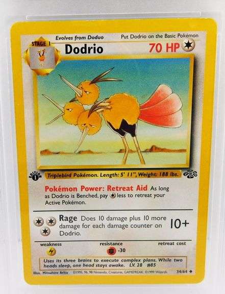 Pokémon 1999 Dodrio 1st Edition Trade Card, 3 VG