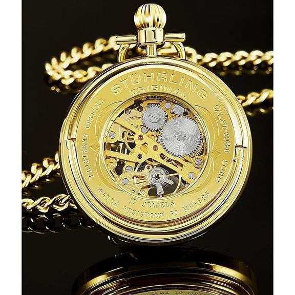23K Gold-Plated Men's Skeleton Pocket Watch