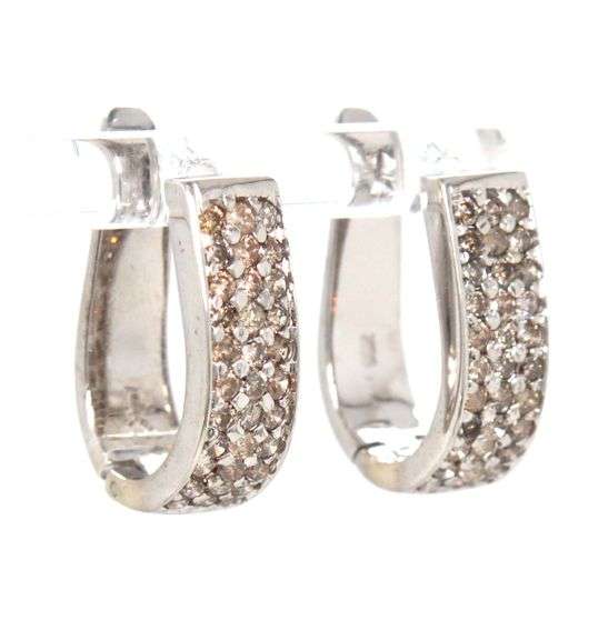 14kt White gold top light brown diamond hoop earrings