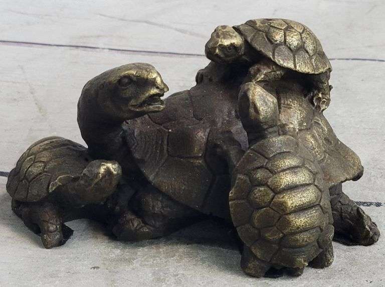 Turtle Family Bronze Figurine