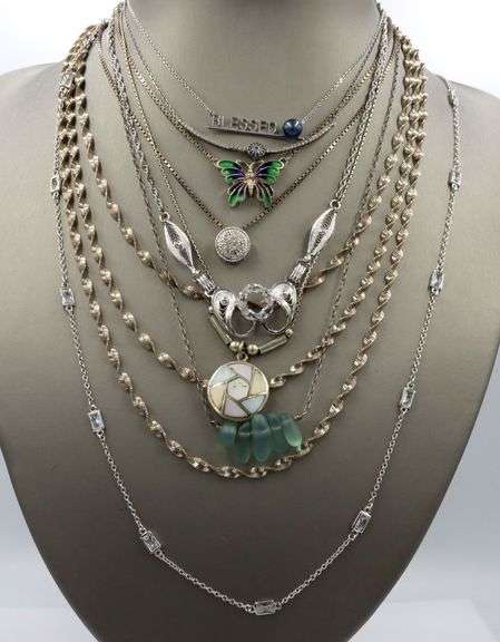 Group lot of 9 vintage 925 sterling silver necklaces