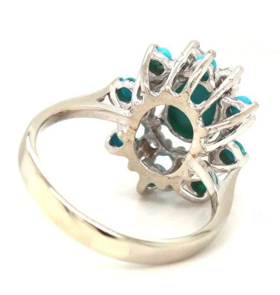 14kt White gold turquoise and diamond ring