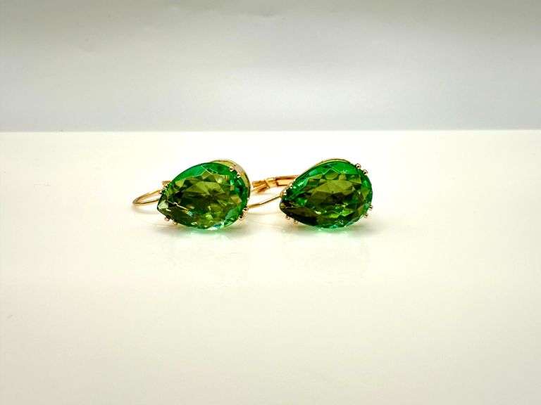 14 Kt. Yellow Gold Plate 16 Ctw Bright Simulated Paraiba Tourmaline Earrings