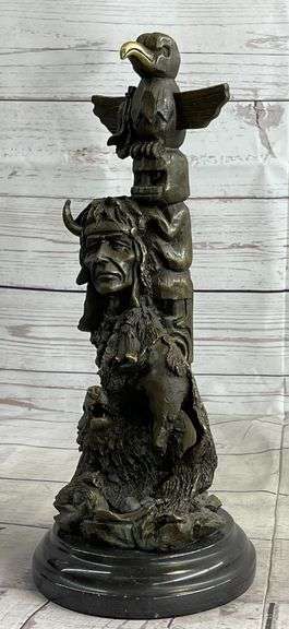 Legend Indian Chief with Wolf and Eagle Bronze Sculpture