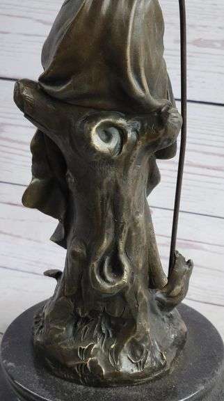 Sexy Maiden Holding Rose Flower in Garden Bronze Sculpture
