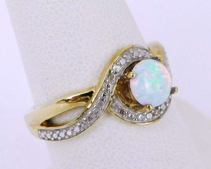 Sterling Vermeil Opal Ring, Size 6.5