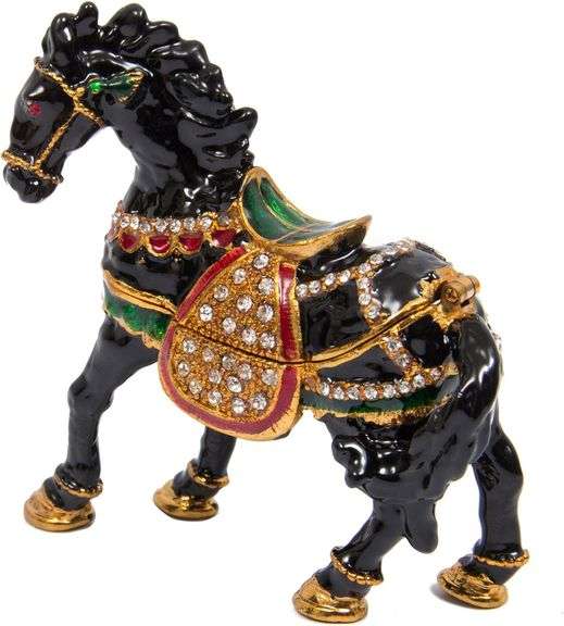 Hand Painted Rhinestone Horse Trinket Box