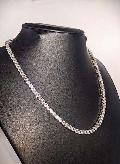 Sparkling White Gold Plated 60 Cttw Simulated Diamond Tennis Necklace