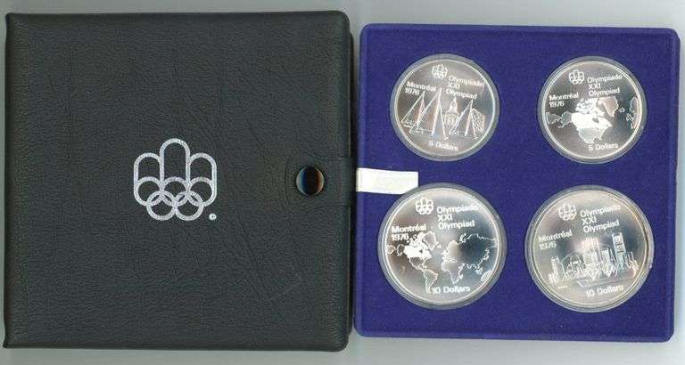 1976 4-Piece Montreal Olympics BU Silver Coin Set in Original Packaging