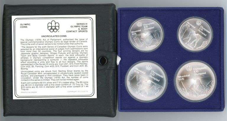 1976 4-Piece Montreal Olympics BU Silver Coin Set in Original Packaging w/CoA