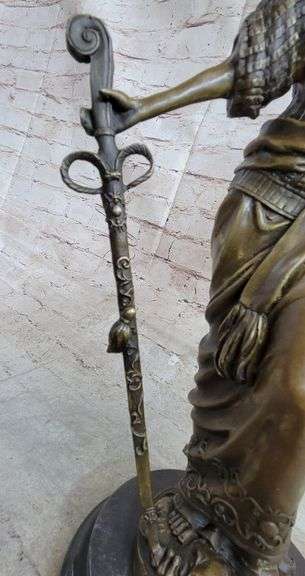 Persian Princess With Sword Bronze Sculpture on Marble Base Figurine