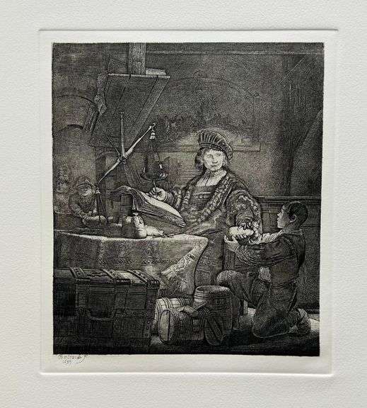 Rare Collectible Etching by Rembrandt, The Goldweigher