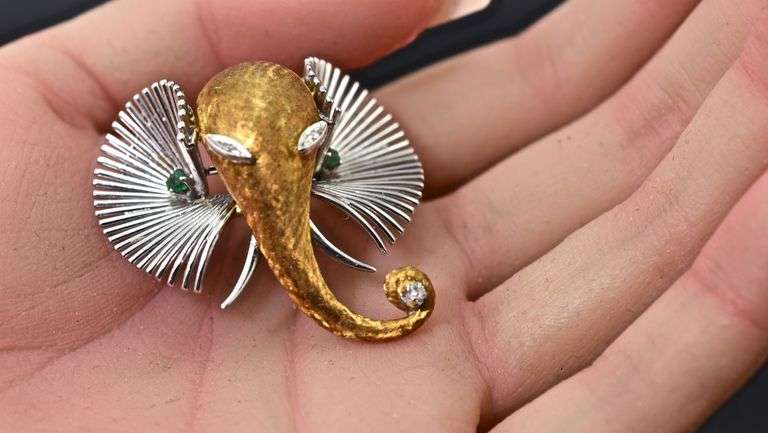 Art Nouveau-Inspired 18K Elephant Brooch