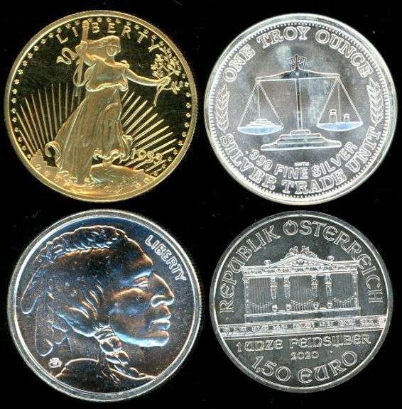 4 Different Designs of 1 Troy Ounce .999 Silver Rounds