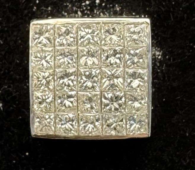 14K White Gold Princess Cut Diamond Cluster Earrings of 1.0 CT