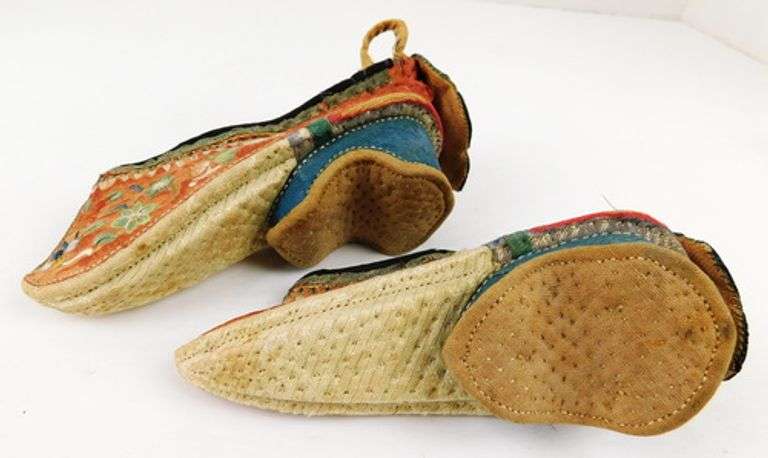 19th Century Child's Chinese Silk Lotus Shoes, Foot Bindings