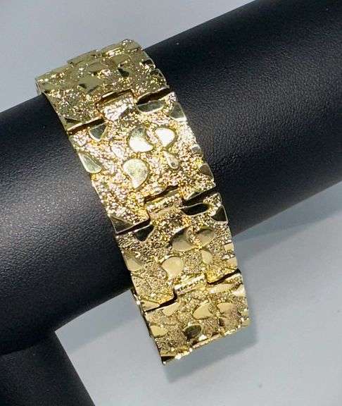 Huge Yellow Gold Plated  24mm. Wide Nugget Link Bracelet