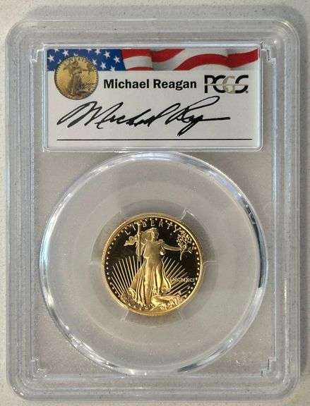 1991-P $10 American Gold Eagle PCGS PR69DCAM Reagan Legacy Series Michael Reagan Signed Label 1/4 oz