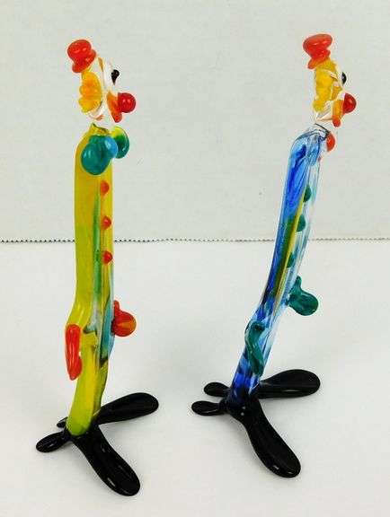 2 Italian Murano Art Glass Clown Figurines