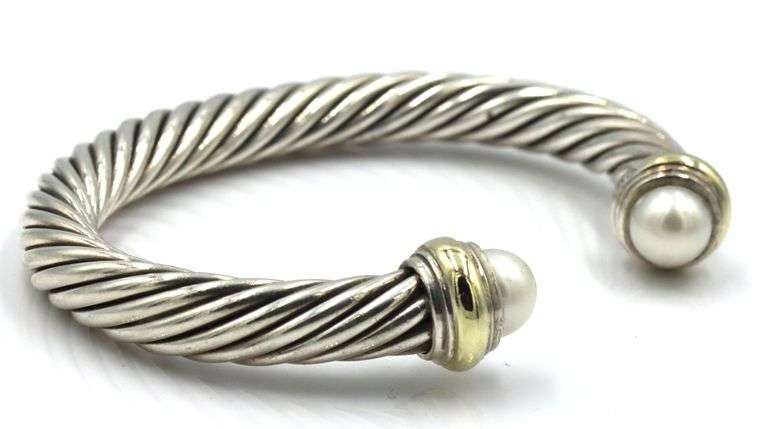 David Yurman classic cable pearl cuff bangle bracelet
