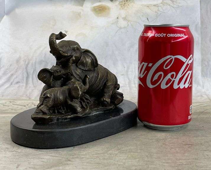 Elephant Mom with Two Cubs Bronze Sculpture