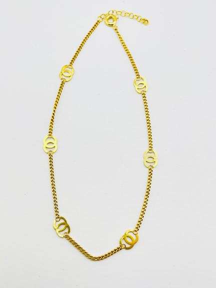 14KT Yellow Gold Link Chain With Six Interlocking CC Logo Stations Necklace
