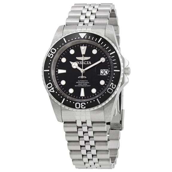 Invicta Pro Diver Automatic Men's Watch – Black Dial, Stainless Steel Bracelet