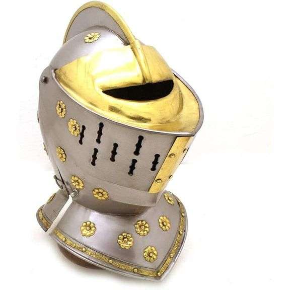 Medieval Knight Closed Steel and Brass Helmet