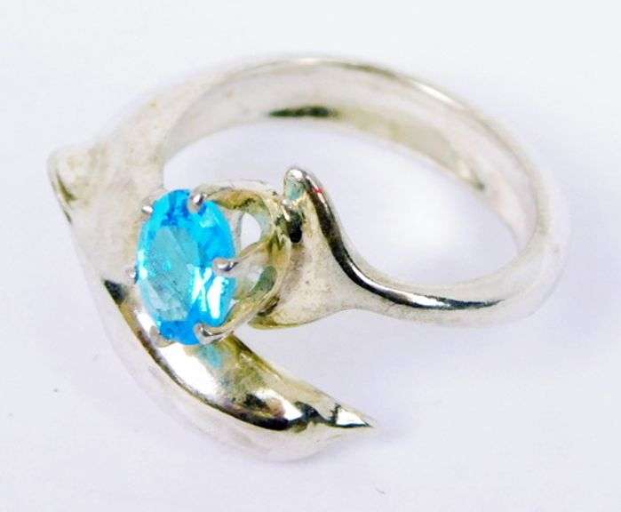 Sterling Bypass Dolphin Ring with Blue Topaz, 5.5