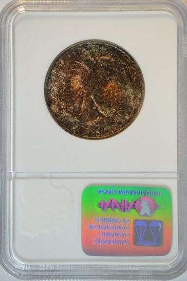Multi-colored near Gem BU 1945-S Walking Liberty Half Dollar. NGC MS64