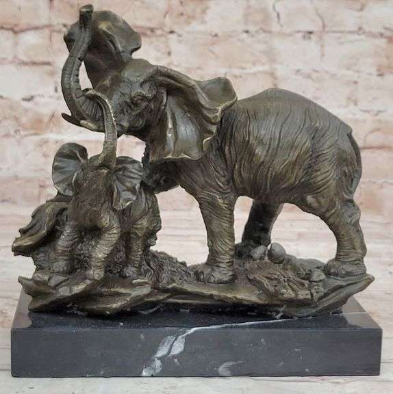 Elephant with Baby Wildlife Bronze Sculpture