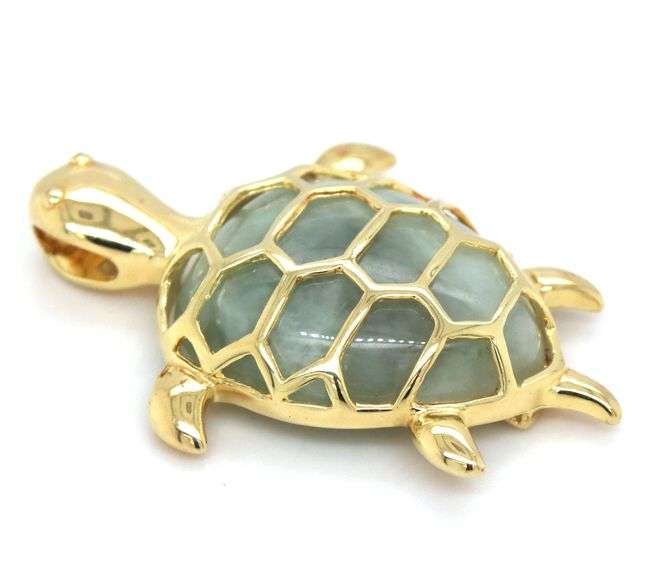 Whimsical 14K YG and Jade Turtle Pendant