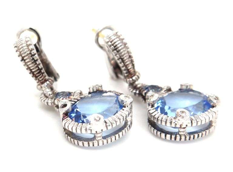 925 Sterling silver Judith Ripka blue CZ dangle earrings